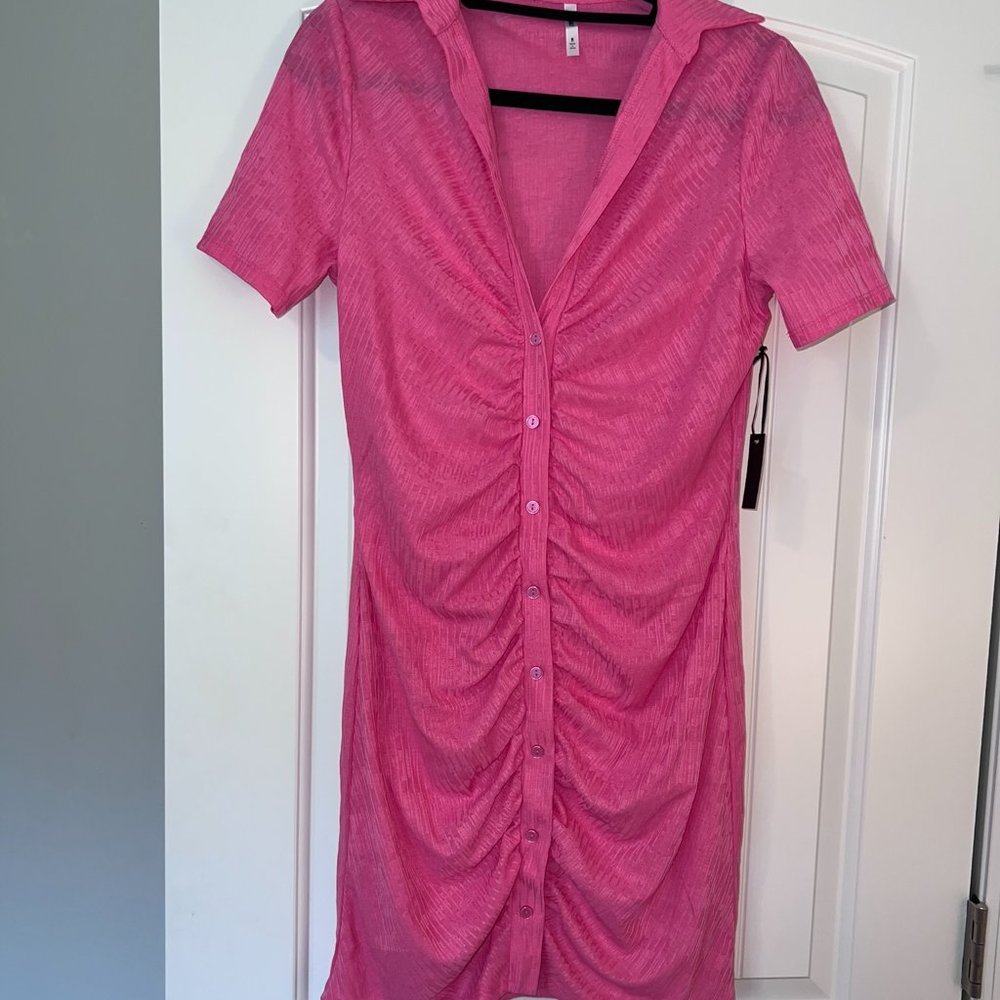 Pink Button Down Mini Dress